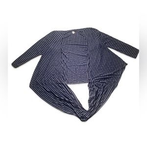 Avon Navy Blue & Gray Stripe Versatile Wrap Cardigan L / XL